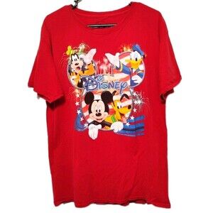 mens micky mouse Red T-Shirt Size Large Graphic Cartoon Character Tee